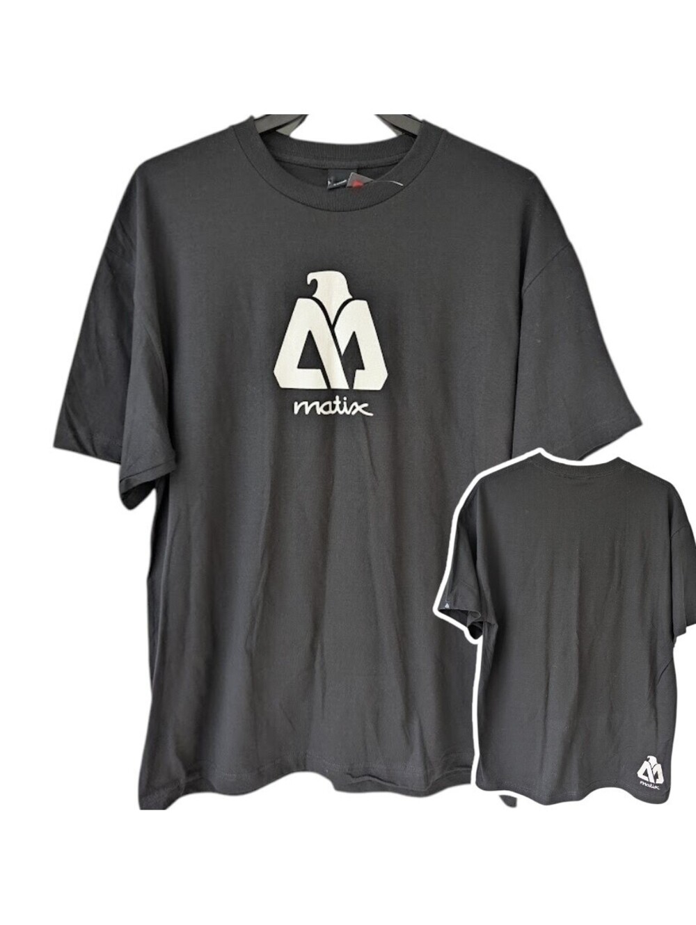 Vintage Y2K Matix Clothing Eagle Logo T-Shirt Mens XL Black NWT Deadstock 23x31